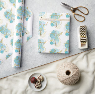 Pretty Gold Ballerina Watercolor Abstract Wrapping Paper