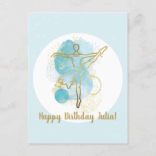 Pretty Gold Ballerina Watercolor Birthday Postcard