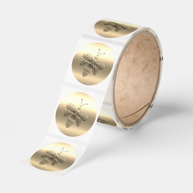 Pretty Gold Bee Classic Round Sticker (Roll)