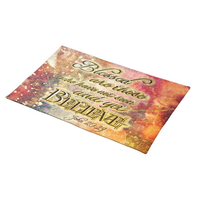 Pretty Gold Blessed Spiritual Scripture Christian Cloth Placemat (On Table)