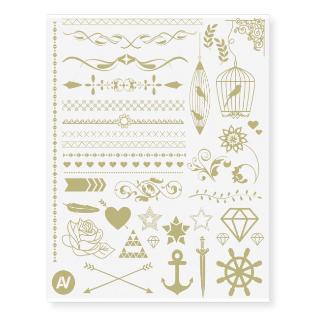 Pretty Gold Bling Pack Temporary Tattoos (Front)