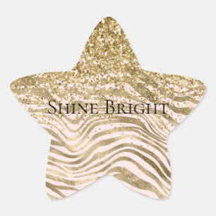 Pretty Gold Blush Pink Glitter Zebra Sparkle Star Sticker