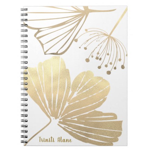 Pretty Gold Botanical Leaves Floral Journal