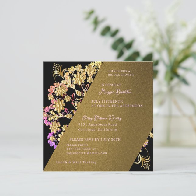 Pretty Gold Bridal Shower Invitation (Standing Front)