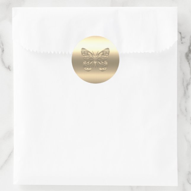 Pretty Gold Butterfly Classic Round Sticker (Bag)