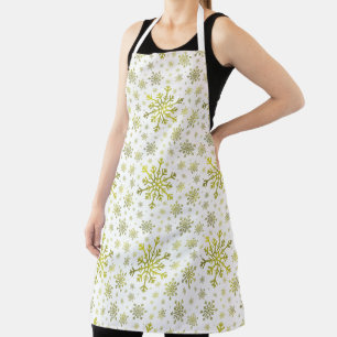 Pretty Gold Christmas Snowflakes on Winter White Apron