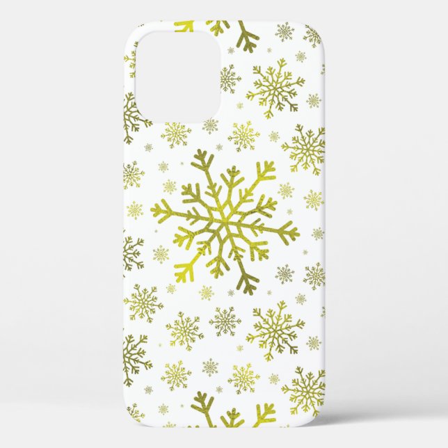 Pretty Gold Christmas Snowflakes on Winter White Case-Mate iPhone Case (Back)