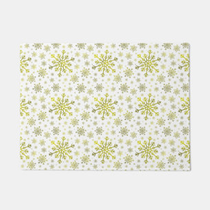 Pretty Gold Christmas Snowflakes on Winter White Doormat