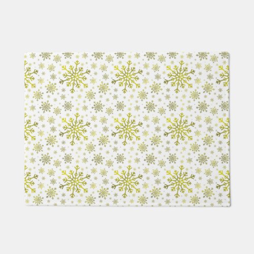 Pretty Gold Christmas Snowflakes on Winter White Doormat