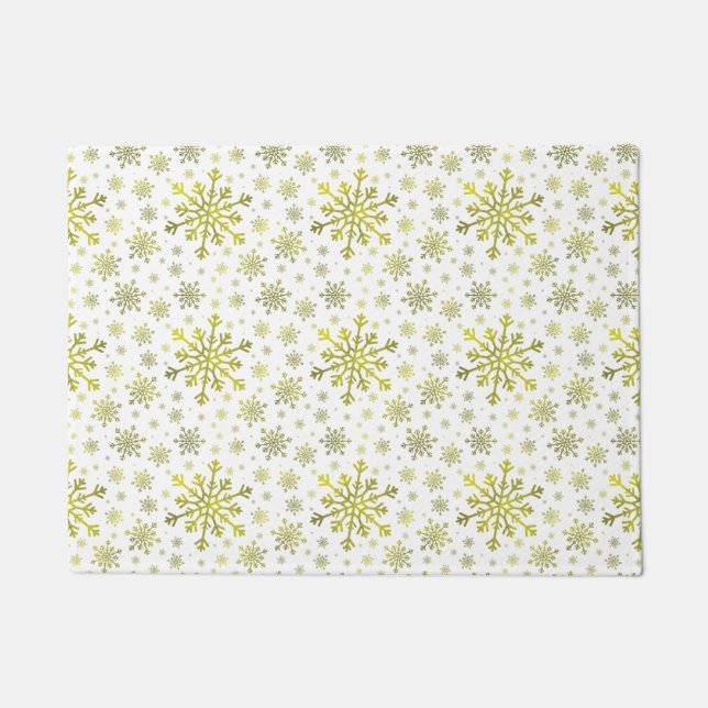 Pretty Gold Christmas Snowflakes on Winter White Doormat (Front)