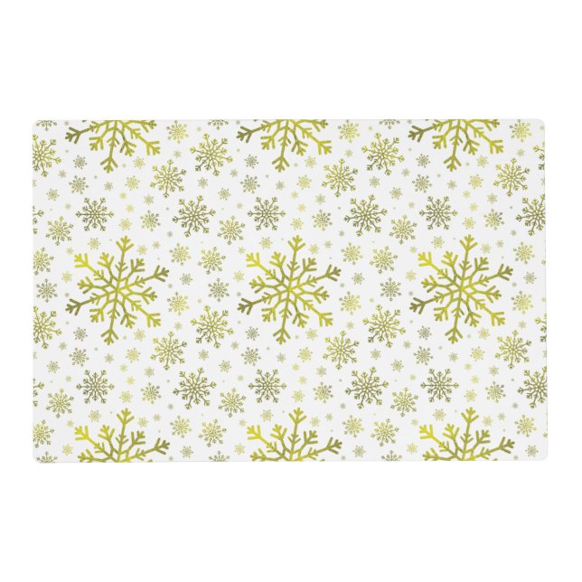 Pretty Gold Christmas Snowflakes on Winter White Placemat (Front)
