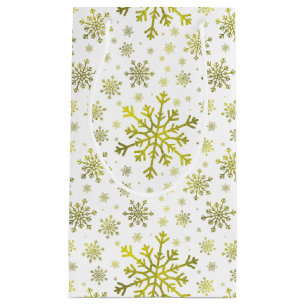 Pretty Gold Christmas Snowflakes on Winter White Small Gift Bag
