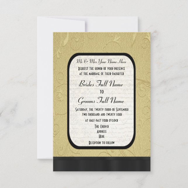 Pretty Gold damask formal wedding Invitation (Front)