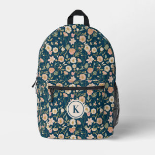 Pretty Gold Floral Pattern   Navy Monogram Printed Backpack
