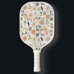 Pretty Gold Floral Pattern | Personalized Name Pickleball Paddle<br><div class="desc">This pretty,  stylish pickleball paddle features a floral pattern in gold,  teal,  blush pink,  and off-whie over a custom color background (shown in ivory). A text template is included for personalization (on both sides)!</div>