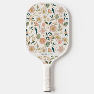 Pretty Gold Floral Pattern   Personalized Name Pickleball Paddle