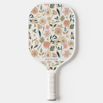 Pretty Gold Floral Pattern | Personalized Name Pickleball Paddle by Orabella at Zazzle