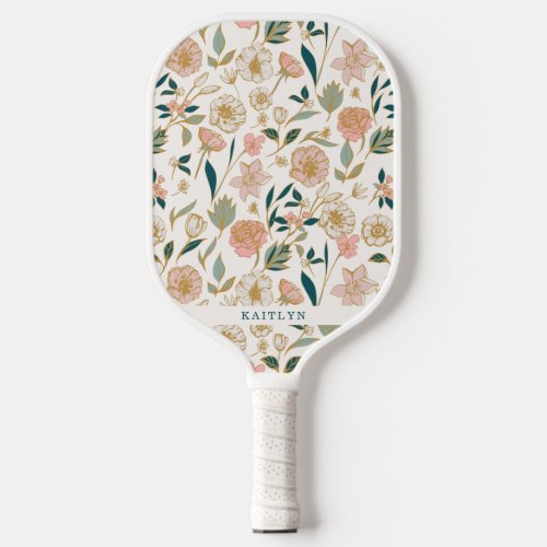 Pretty Gold Floral Pattern  Personalized Name Pickleball Paddle