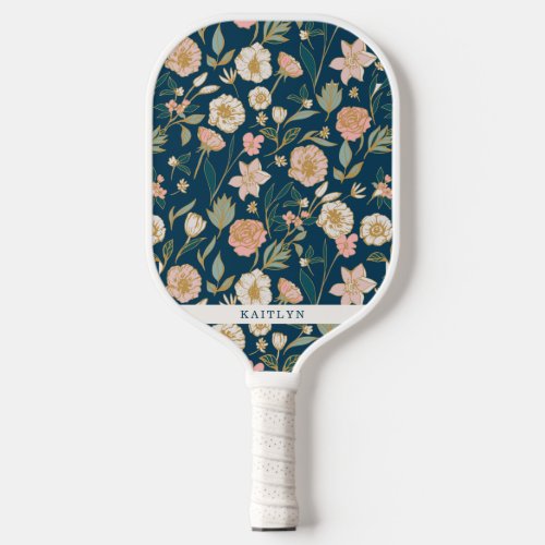 Pretty Gold Floral Pattern  Personalized Name  Pickleball Paddle