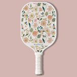 Pretty Gold Floral Pattern | Personalized Name Pickleball Paddle<br><div class="desc">This pretty,  stylish pickleball paddle features a floral pattern in gold,  teal,  blush pink,  and off-whie over a custom color background (shown in ivory). A text template is included for personalization (on both sides)!</div>