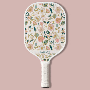 Pretty Gold Floral Pattern   Personalized Name Pickleball Paddle