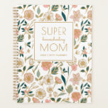 Pretty Gold Floral Super Homeschooling Mom White Planner<br><div class="desc">This beautiful planner contains text reading,  "Super Homeschooling Mom." The background contains a beautiful floral pattern in blush pink,  dark teal,  mint,  gold,  green,  and off white. A text template is included for personalization,  making this a perfect gift! Great for someone who needs to stay organized!</div>
