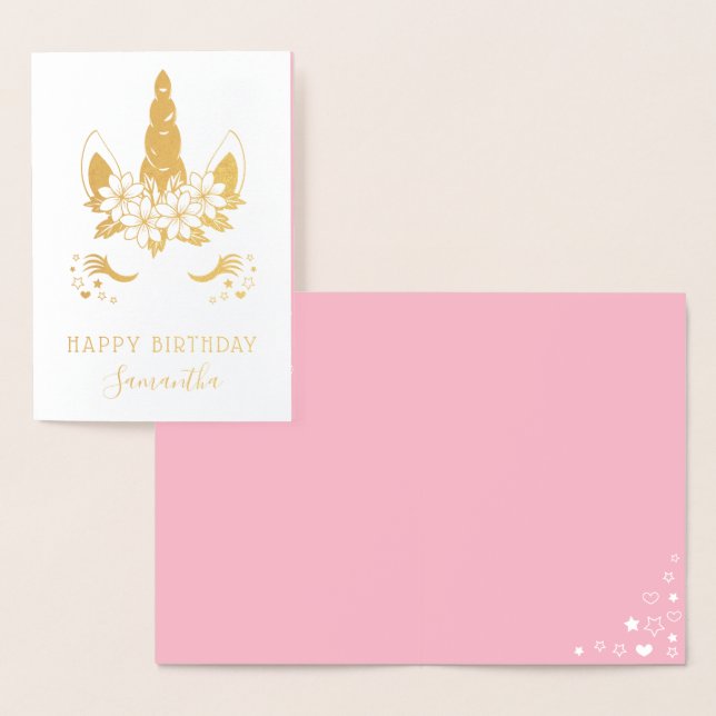 Pretty Gold Floral Unicorn Happy Birthday Foil Card (Display)