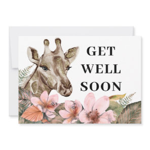 Pretty Gold Giraffe Floral Get Well  Card