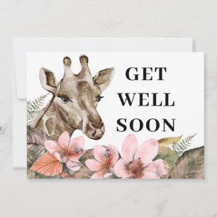 Pretty Gold Giraffe Floral Get Well Card