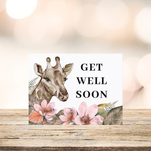 Pretty Gold Giraffe Floral Get Well Soon  Postcard (Creator Uploaded)