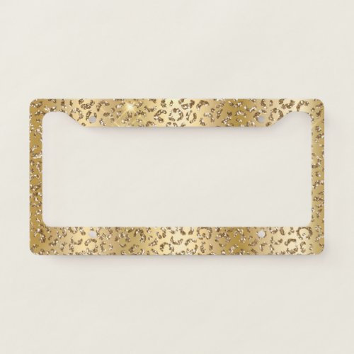 Pretty Gold Glam Glitter Leopard Print License Plate Frame