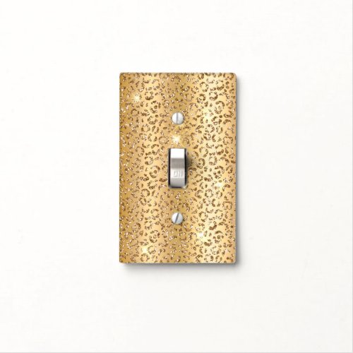 Pretty Gold Glam Glitter Leopard Print Light Switch Cover