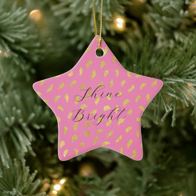 Pretty Gold Glam Pink Abstract Ceramic Ornament (Tree)