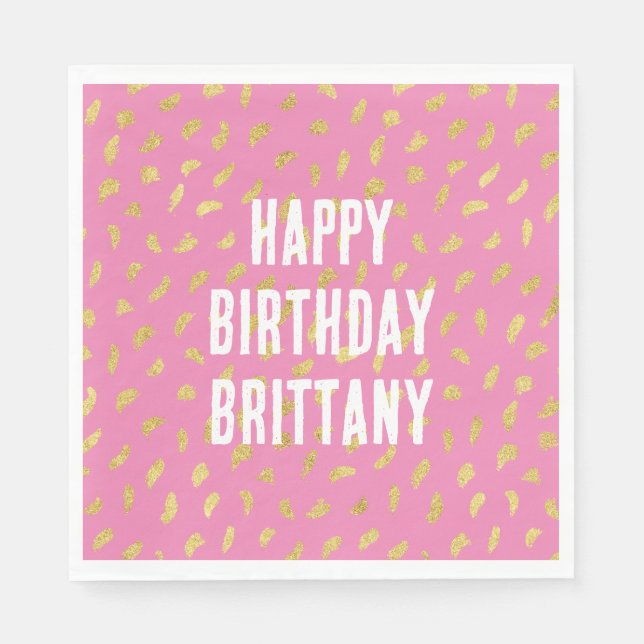 Pretty Gold Glam Pink Abstract Napkins (Front)