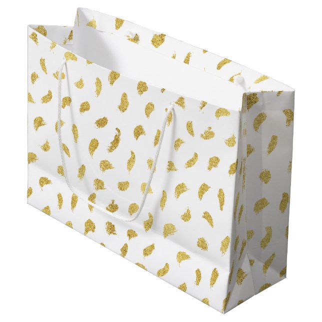 Pretty Gold Glam White Abstract Large Gift Bag (Front Angled)