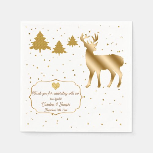 Pretty Gold Glitter Deer  Gold Confetti Wedding Napkins