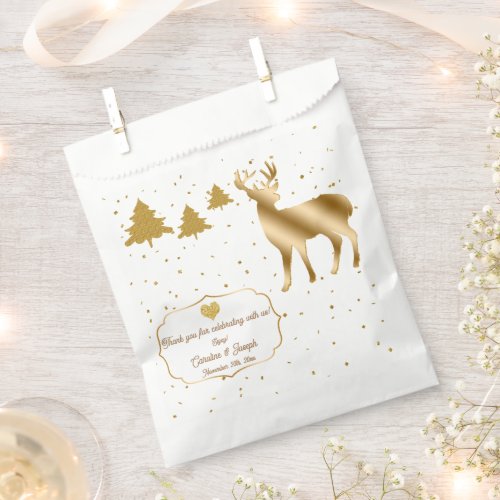 Pretty Gold Glitter Deer on Gold Confetti Wedding Favor Bag