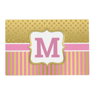 Pretty Gold Glitter Dots and Pink Stripes Placemat