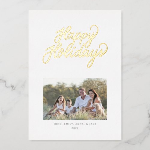 Pretty gold hand lettered script holiday card