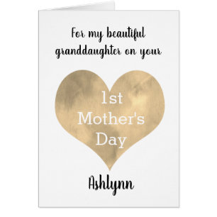 Pretty Gold Heart 1st Mother's Day Granddaughter Cards