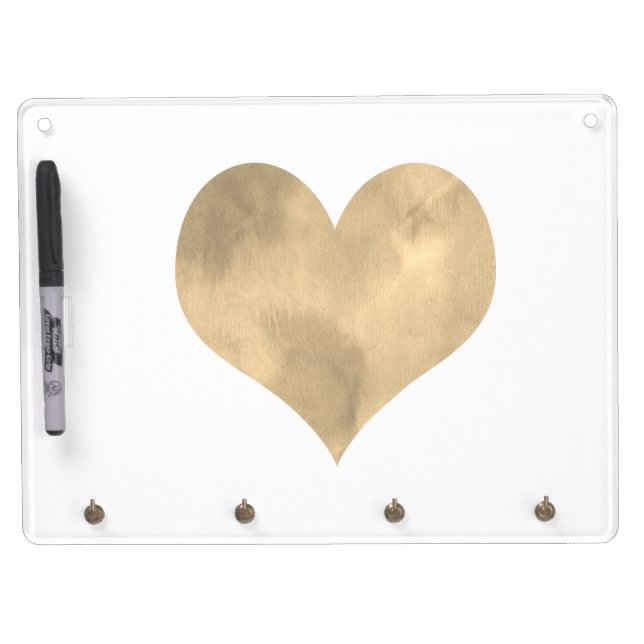 Pretty Gold Heart Dry Erase Board With Keychain Holder (Front)