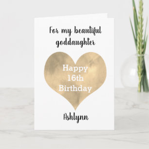 Pretty Gold Heart Happy 16th Birthday Goddaughter Card