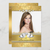 Pretty Gold Lace Photo Quinceanera Invitation (Front/Back)