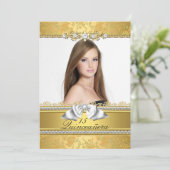 Pretty Gold Lace Photo Quinceanera Invitation (Standing Front)