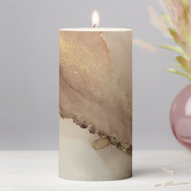 Pretty Gold Light Marble Pillar Candle (In Situ)