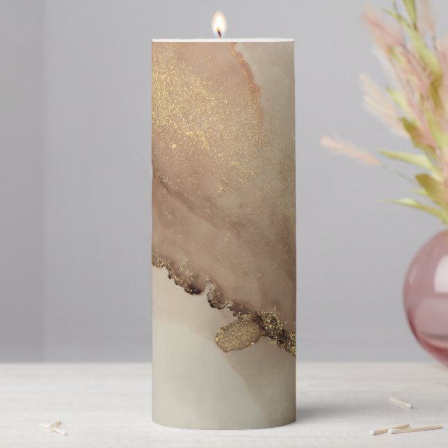 Pretty Gold Light Marble Pillar Candle (In Situ)