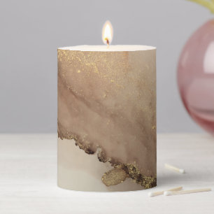 Pretty Gold Light Marble Pillar Candle