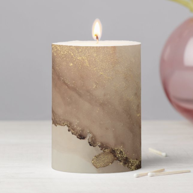 Pretty Gold Light Marble Pillar Candle (In Situ)