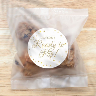 Pretty Gold Love Hearts Ready To Pop Baby Shower Classic Round Sticker