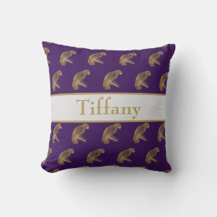 Pretty gold parrots purple and golden throw pillow